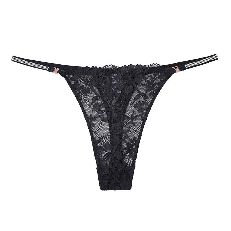 (image for) Women Low Rise Embroidered Floral Lace Mesh Thong Panties 80%-90% Cotton Crotch Antibacterial Quick Dry Butt Lifting Breathable Sheer Sexy Everyday Intimates