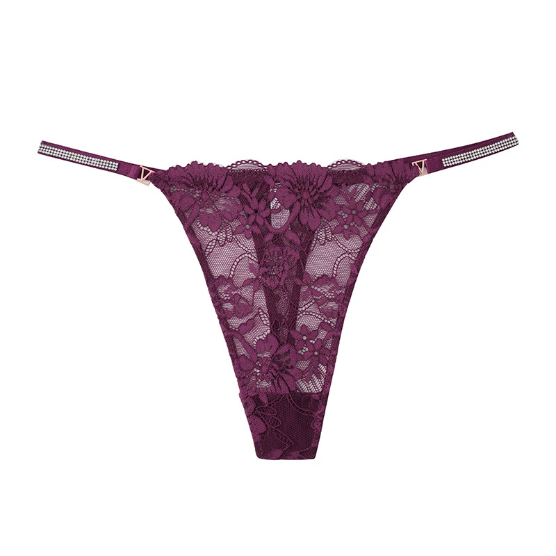 (image for) Women Low Rise Embroidered Floral Lace Mesh Thong Panties 80%-90% Cotton Crotch Antibacterial Quick Dry Butt Lifting Breathable Sheer Sexy Everyday Intimates