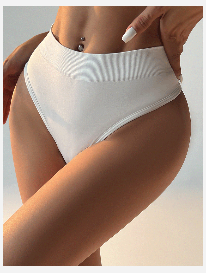 (image for) Women Seamless High Waist Ice Silk Thong Panties 100% Cotton Crotch Butt Lifting Breathable No-Show Solid Color Everyday Intimates