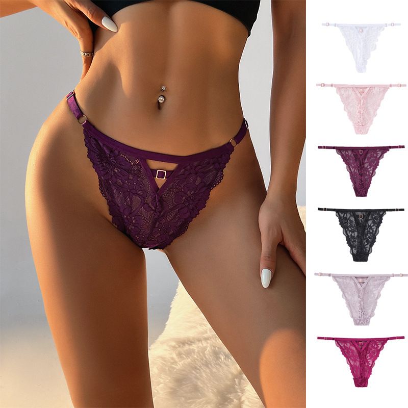 Women Low Rise Full Floral Lace Thong Panties Adjustable Thin Straps 100% Cotton Crotch Butt Lifting Breathable Hollow-Out Seamless Sexy Everyday Intimates (image for) Women Low Rise Full Floral Lace Thong Panties Adjustable Thin Straps 100% Cotton Crotch Butt Lifting Breathable Hollow-Out Seamless Sexy Everyday Intimates