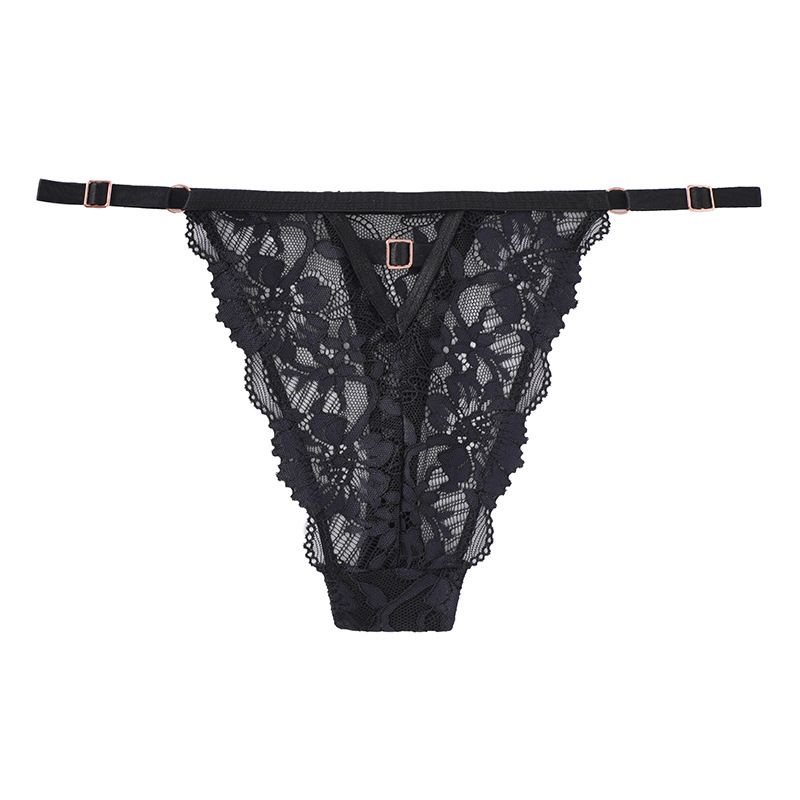 (image for) Women Low Rise Full Floral Lace Thong Panties Adjustable Thin Straps 100% Cotton Crotch Butt Lifting Breathable Hollow-Out Seamless Sexy Everyday Intimates