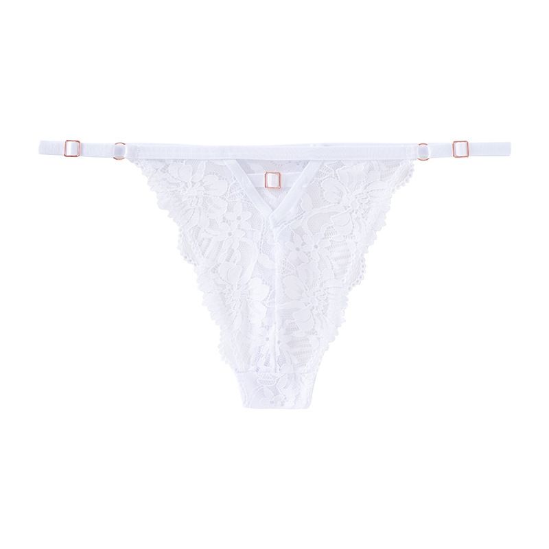 (image for) Women Low Rise Full Floral Lace Thong Panties Adjustable Thin Straps 100% Cotton Crotch Butt Lifting Breathable Hollow-Out Seamless Sexy Everyday Intimates