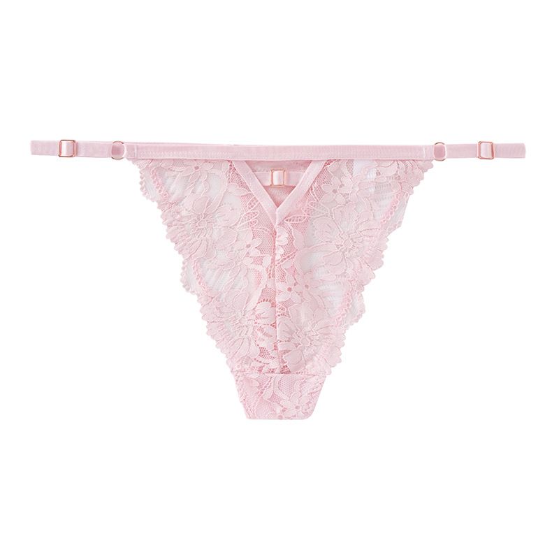 (image for) Women Low Rise Full Floral Lace Thong Panties Adjustable Thin Straps 100% Cotton Crotch Butt Lifting Breathable Hollow-Out Seamless Sexy Everyday Intimates