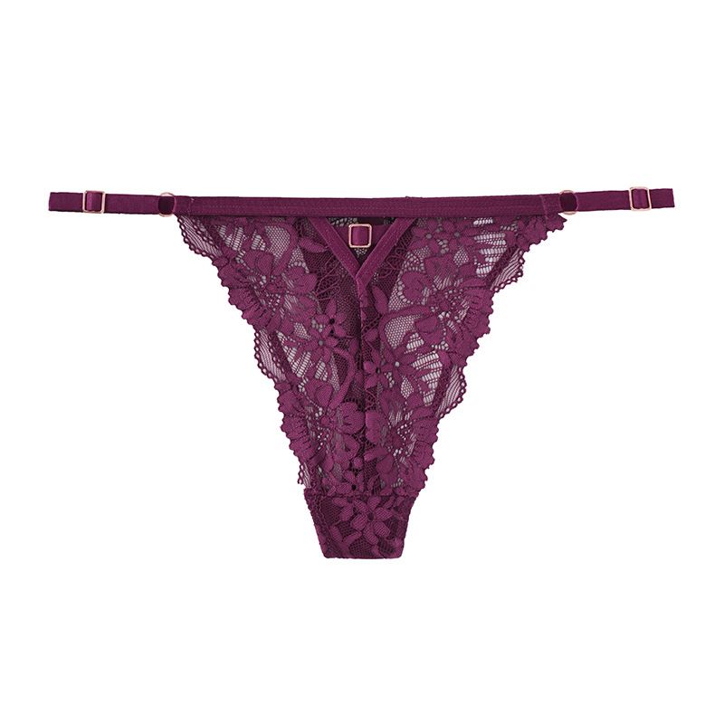 (image for) Women Low Rise Full Floral Lace Thong Panties Adjustable Thin Straps 100% Cotton Crotch Butt Lifting Breathable Hollow-Out Seamless Sexy Everyday Intimates