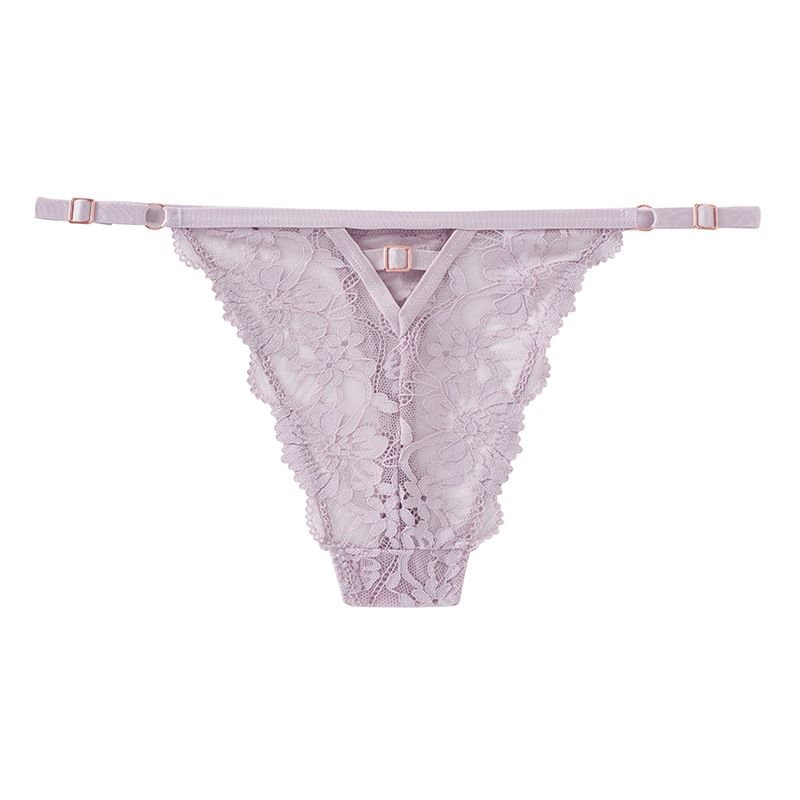 (image for) Women Low Rise Full Floral Lace Thong Panties Adjustable Thin Straps 100% Cotton Crotch Butt Lifting Breathable Hollow-Out Seamless Sexy Everyday Intimates