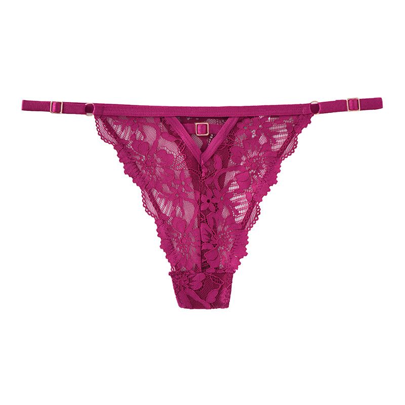 (image for) Women Low Rise Full Floral Lace Thong Panties Adjustable Thin Straps 100% Cotton Crotch Butt Lifting Breathable Hollow-Out Seamless Sexy Everyday Intimates