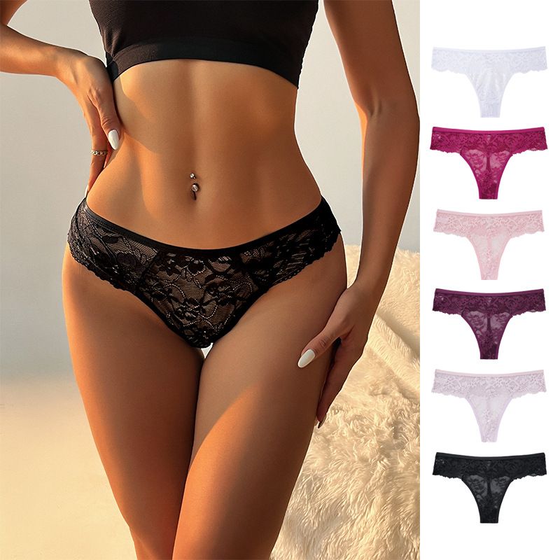 Women Low Rise Full Floral Lace Thong Panties 100% Cotton Crotch Breathable Butt Lifting Soft Nylon Comfortable Everyday Romantic Intimates (image for) Women Low Rise Full Floral Lace Thong Panties 100% Cotton Crotch Breathable Butt Lifting Soft Nylon Comfortable Everyday Romantic Intimates