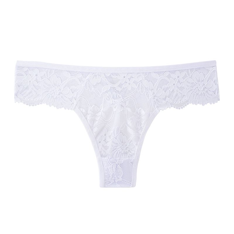 (image for) Women Low Rise Full Floral Lace Thong Panties 100% Cotton Crotch Breathable Butt Lifting Soft Nylon Comfortable Everyday Romantic Intimates