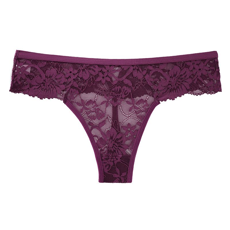 (image for) Women Low Rise Full Floral Lace Thong Panties 100% Cotton Crotch Breathable Butt Lifting Soft Nylon Comfortable Everyday Romantic Intimates