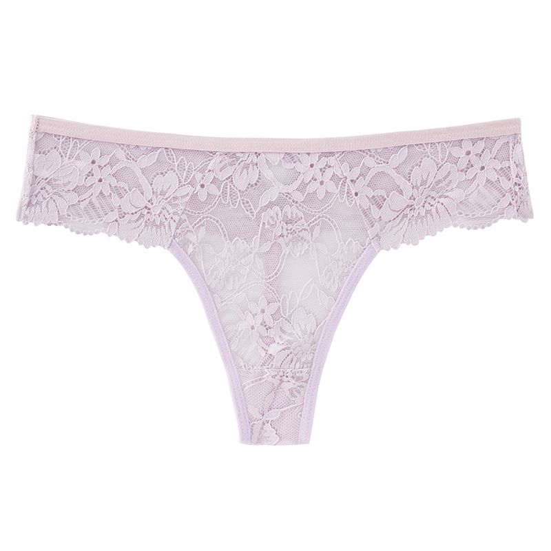 (image for) Women Low Rise Full Floral Lace Thong Panties 100% Cotton Crotch Breathable Butt Lifting Soft Nylon Comfortable Everyday Romantic Intimates