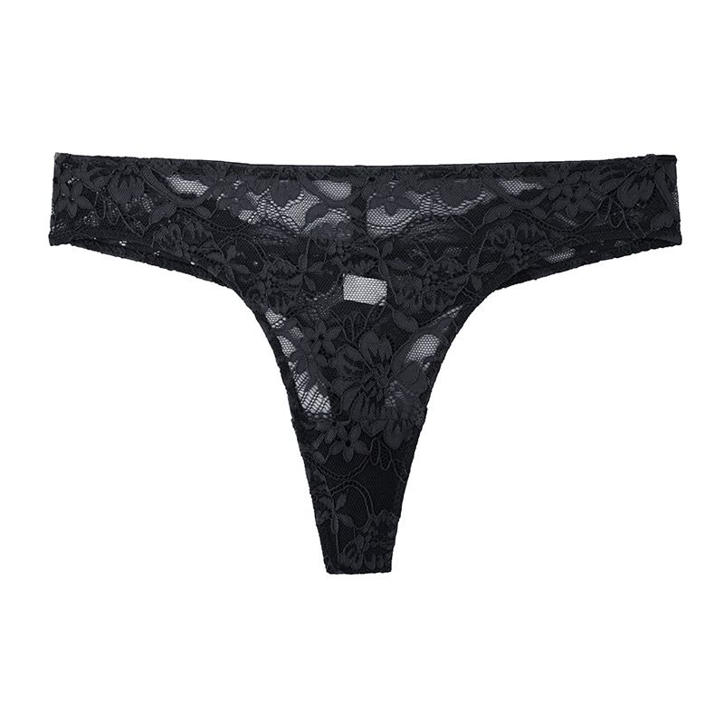 (image for) Women Mid Rise Full Floral Lace Thong Panties 100% Cotton Crotch High Stretch Breathable Butt Lifting European Style Everyday Intimates