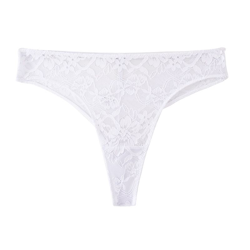 (image for) Women Mid Rise Full Floral Lace Thong Panties 100% Cotton Crotch High Stretch Breathable Butt Lifting European Style Everyday Intimates