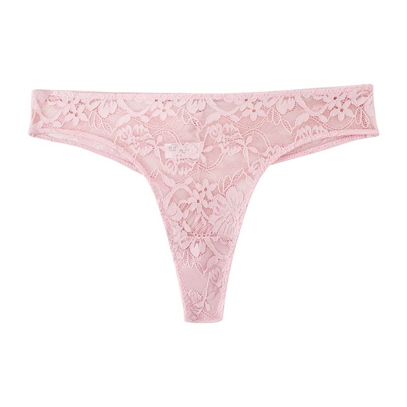 (image for) Women Mid Rise Full Floral Lace Thong Panties 100% Cotton Crotch High Stretch Breathable Butt Lifting European Style Everyday Intimates