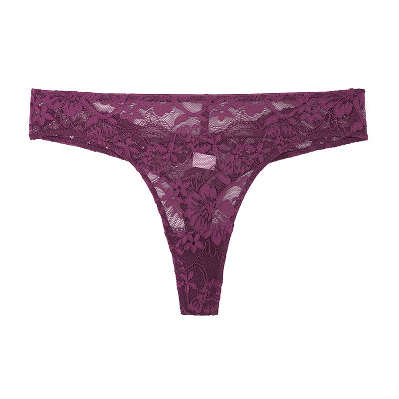 (image for) Women Mid Rise Full Floral Lace Thong Panties 100% Cotton Crotch High Stretch Breathable Butt Lifting European Style Everyday Intimates