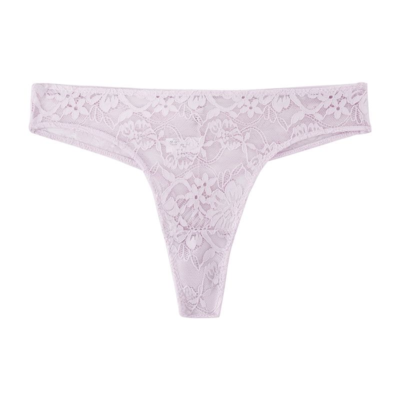 (image for) Women Mid Rise Full Floral Lace Thong Panties 100% Cotton Crotch High Stretch Breathable Butt Lifting European Style Everyday Intimates