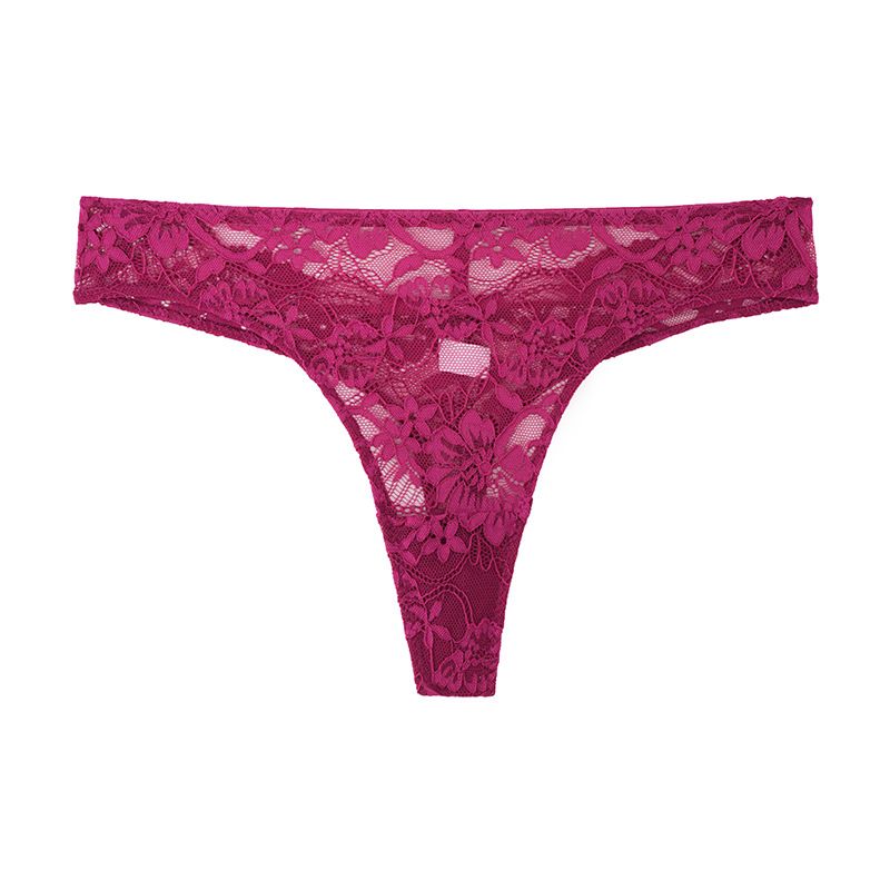 (image for) Women Mid Rise Full Floral Lace Thong Panties 100% Cotton Crotch High Stretch Breathable Butt Lifting European Style Everyday Intimates