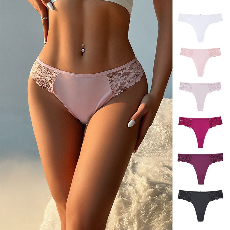 (image for) Women Floral Lace Side Cutout Mid Rise Brief Panties Seamless Breathable Butt Lifting Everyday Underwear