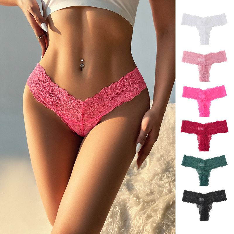 (image for) Women Full Lace Hollow Out Low Rise Thong Panties Seamless Breathable Comfort Sport Sexy Everyday Intimates