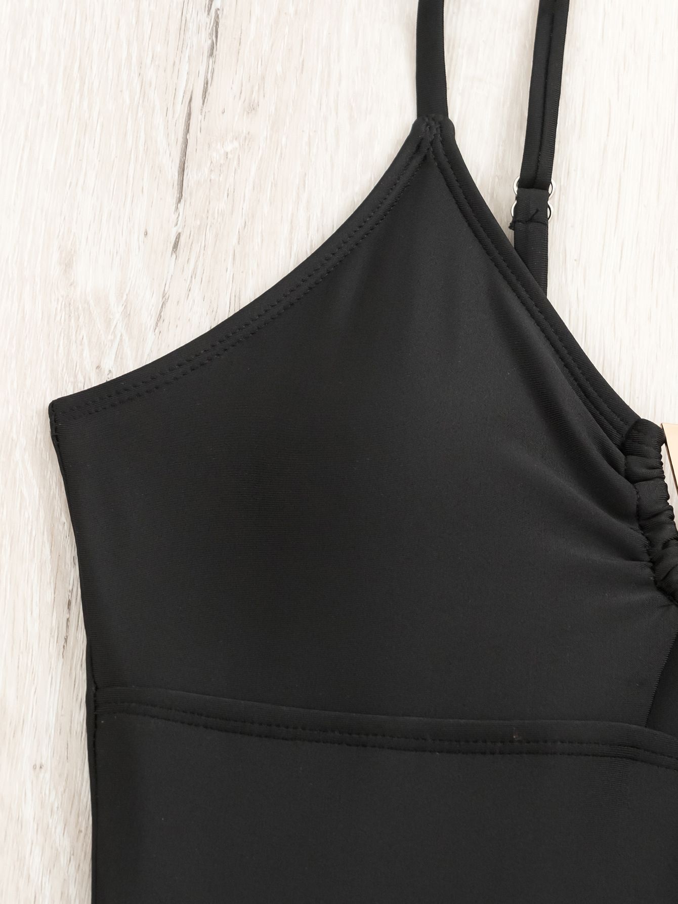 (image for) Women Solid One‑Piece Swimsuit Sexy V‑Strap Cutout Bathing Suit