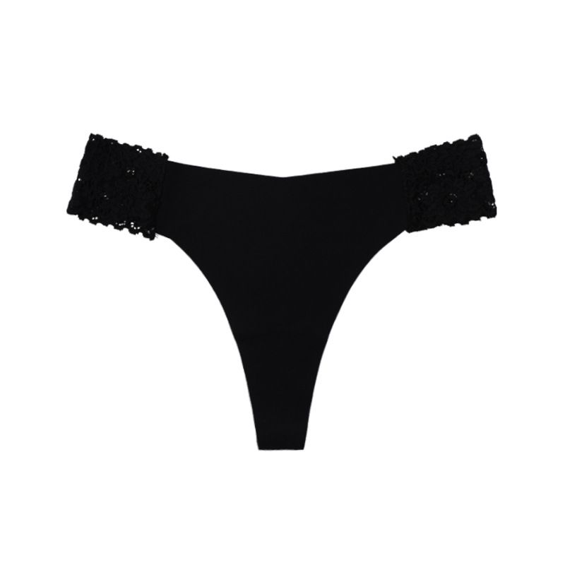 (image for) Women Low Rise Floral Lace Side Panel Ice Silk Thong Panties Quick Dry Breathable Seamless Nylon Crotch Sexy Sport Everyday Intimates