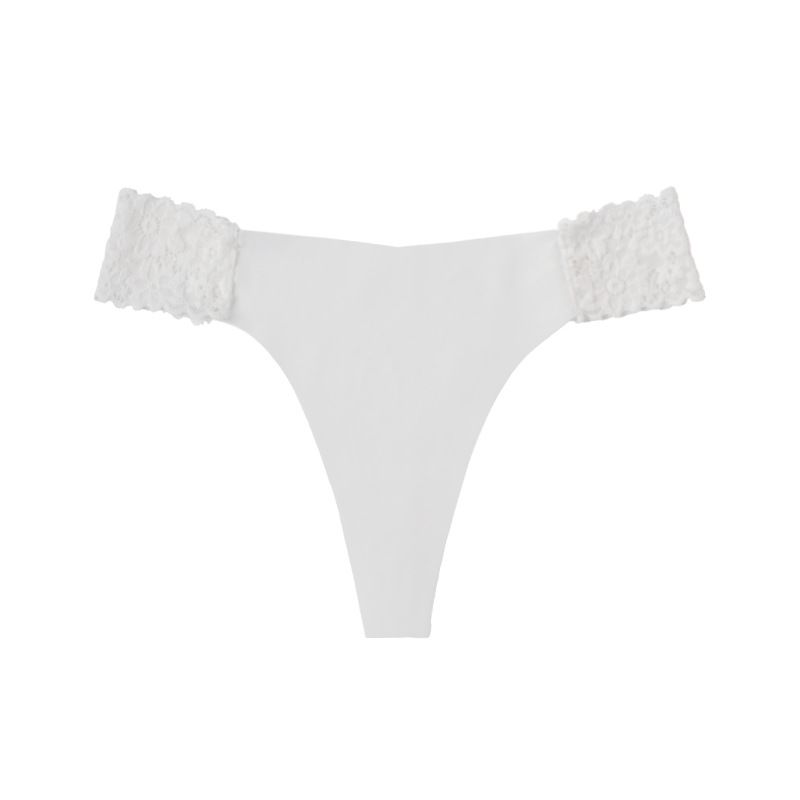 (image for) Women Low Rise Floral Lace Side Panel Ice Silk Thong Panties Quick Dry Breathable Seamless Nylon Crotch Sexy Sport Everyday Intimates
