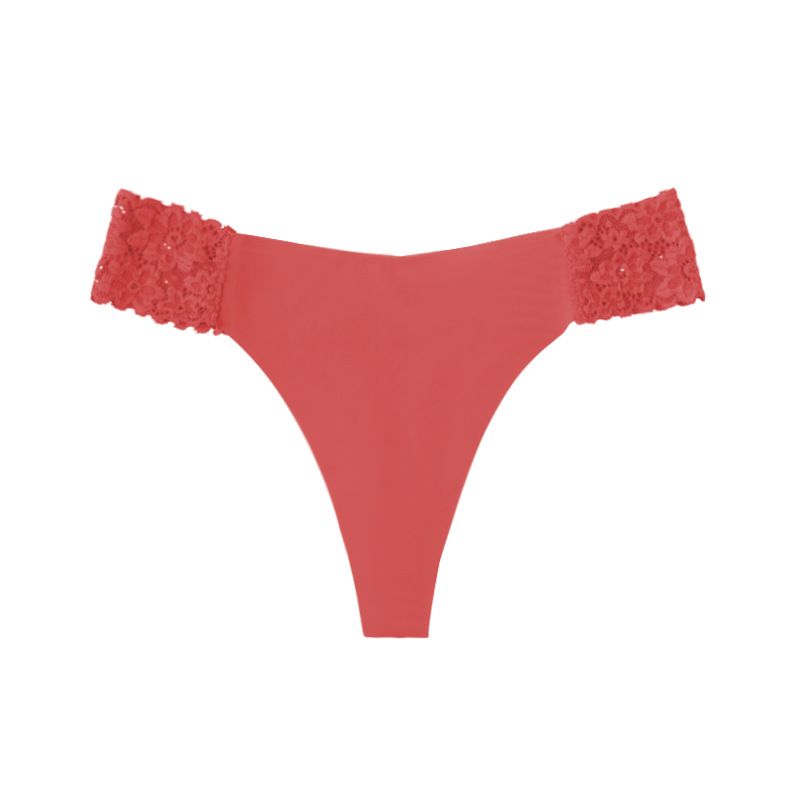 (image for) Women Low Rise Floral Lace Side Panel Ice Silk Thong Panties Quick Dry Breathable Seamless Nylon Crotch Sexy Sport Everyday Intimates