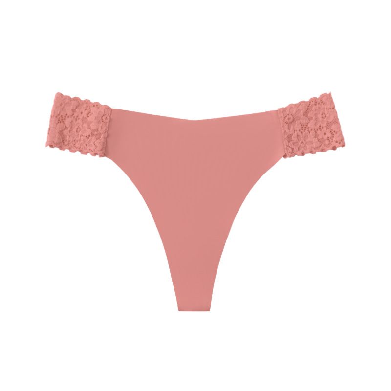 (image for) Women Low Rise Floral Lace Side Panel Ice Silk Thong Panties Quick Dry Breathable Seamless Nylon Crotch Sexy Sport Everyday Intimates