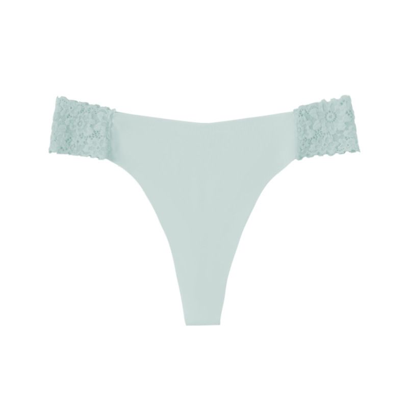 (image for) Women Low Rise Floral Lace Side Panel Ice Silk Thong Panties Quick Dry Breathable Seamless Nylon Crotch Sexy Sport Everyday Intimates