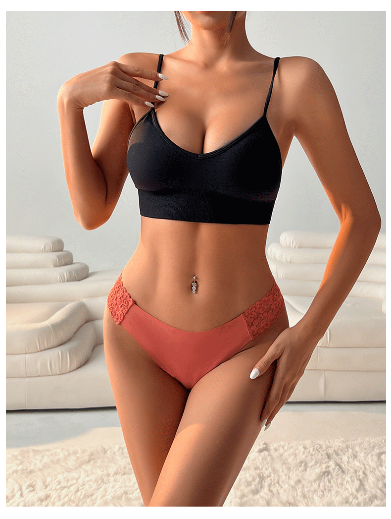 (image for) Women Low Rise Floral Lace Side Panel Ice Silk Thong Panties Quick Dry Breathable Seamless Nylon Crotch Sexy Sport Everyday Intimates