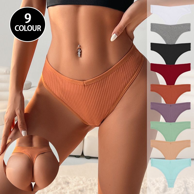 (image for) Women Low Rise Ribbed Cotton Thong Panties 95%-100% Cotton Crotch Breathable No-Show Butt Lifting Soft 40-Count Knit Everyday Intimates