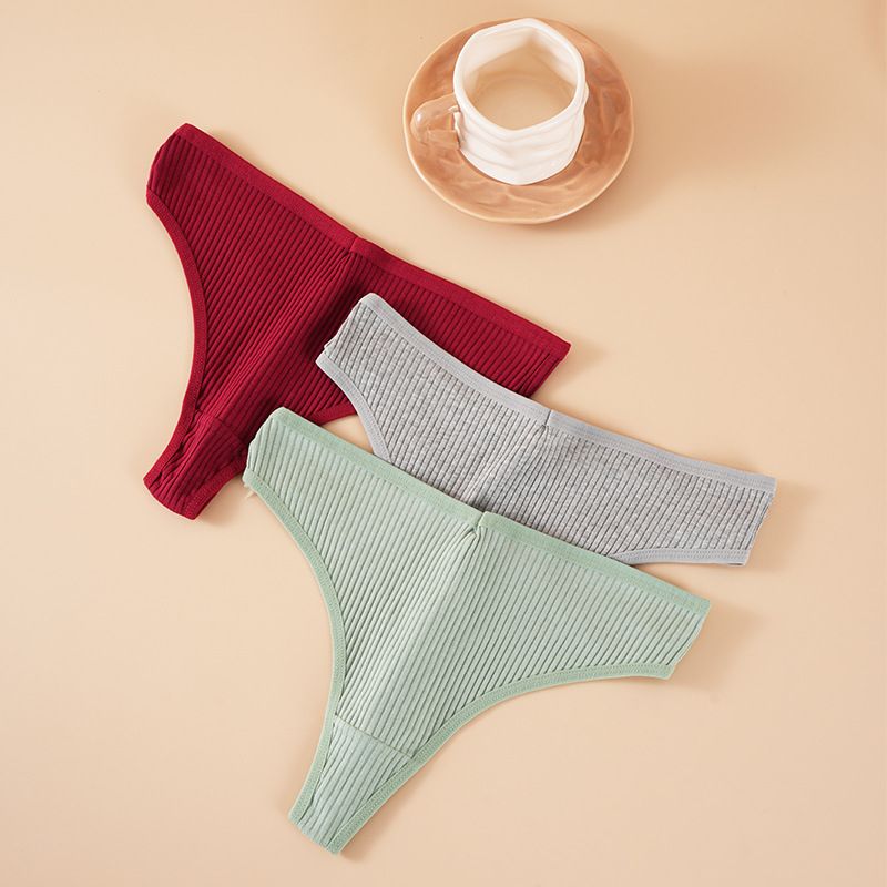 (image for) Women Low Rise Ribbed Cotton Thong Panties 95%-100% Cotton Crotch Breathable No-Show Butt Lifting Soft 40-Count Knit Everyday Intimates