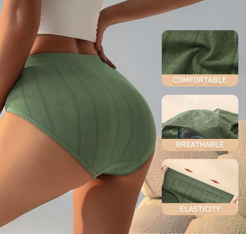 (image for) Women's Mid-Rise Seamless Thin Knit Briefs Cotton Blend Crotch Breathable Tummy Control Butt Lifting No-Show Anti-Leak Everyday Panties