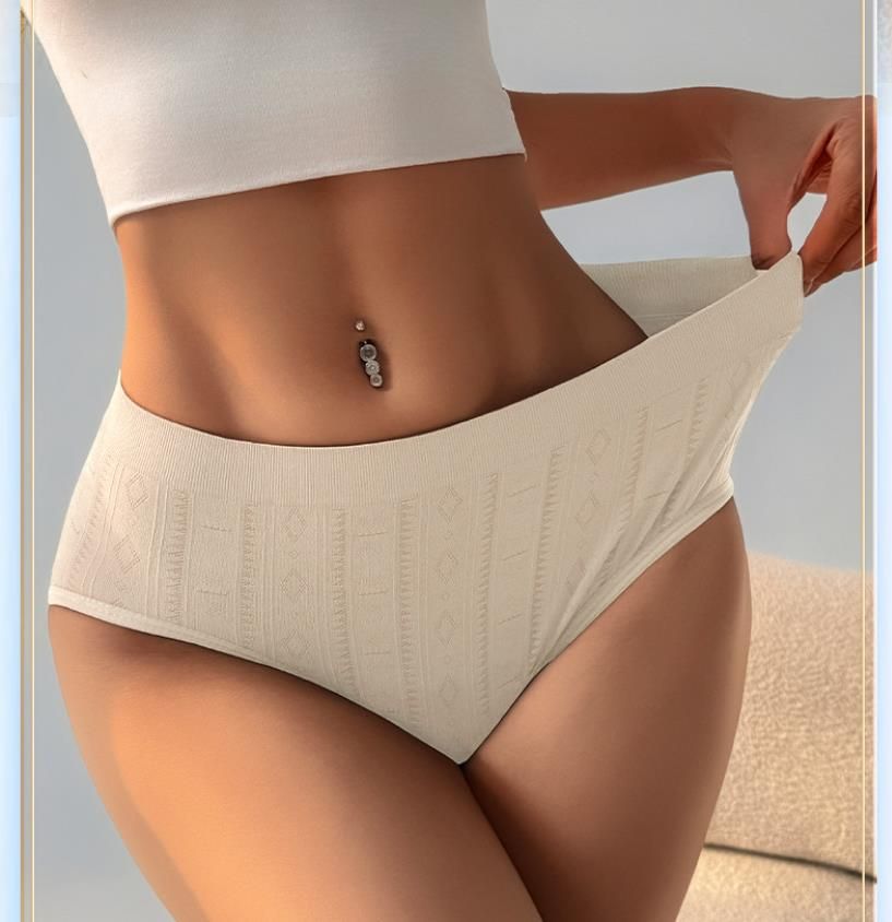 (image for) Women's Mid-Rise Seamless Thin Knit Briefs Cotton Blend Crotch Breathable Tummy Control Butt Lifting No-Show Anti-Leak Everyday Panties