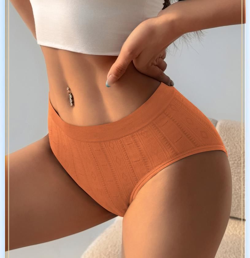 (image for) Women's Mid-Rise Seamless Thin Knit Briefs Cotton Blend Crotch Breathable Tummy Control Butt Lifting No-Show Anti-Leak Everyday Panties