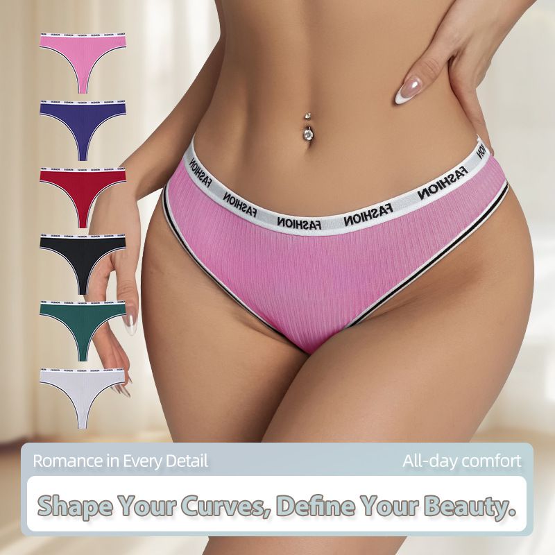 Women Mid Rise Letter Print Waistband Ribbed Triangle Briefs Tummy Control Breathable Cotton Crotch Dopamine Color Everyday Intimates (image for) Women Mid Rise Letter Print Waistband Ribbed Triangle Briefs Tummy Control Breathable Cotton Crotch Dopamine Color Everyday Intimates