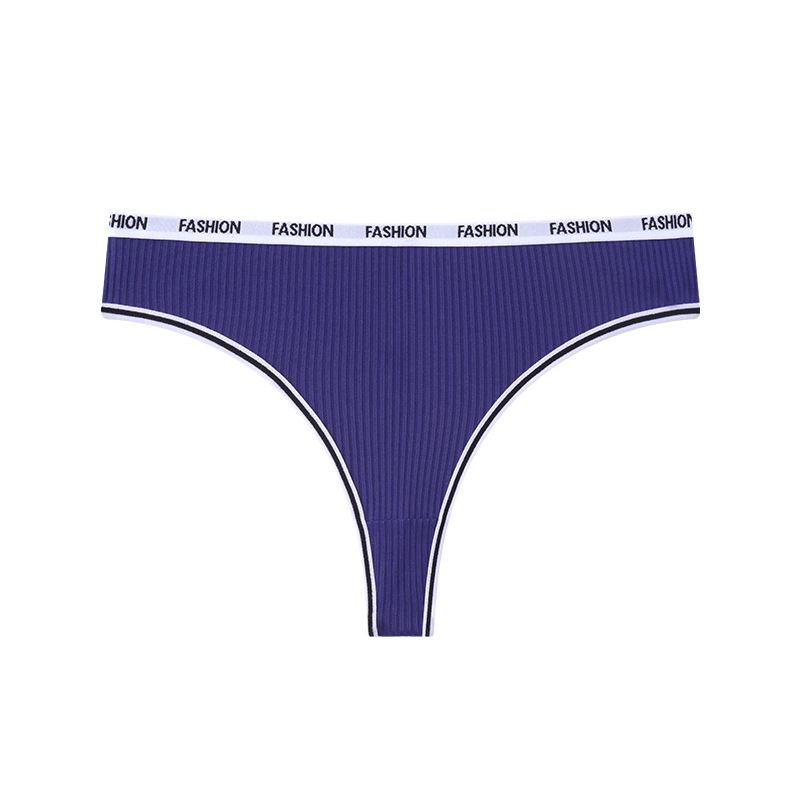 (image for) Women Mid Rise Letter Print Waistband Ribbed Triangle Briefs Tummy Control Breathable Cotton Crotch Dopamine Color Everyday Intimates