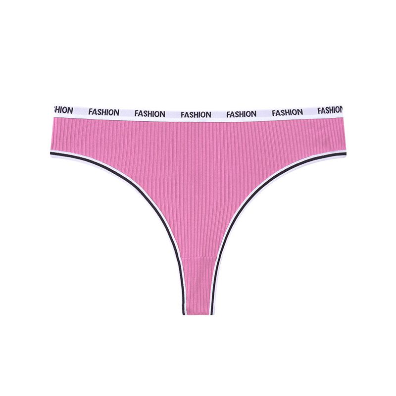 (image for) Women Mid Rise Letter Print Waistband Ribbed Triangle Briefs Tummy Control Breathable Cotton Crotch Dopamine Color Everyday Intimates