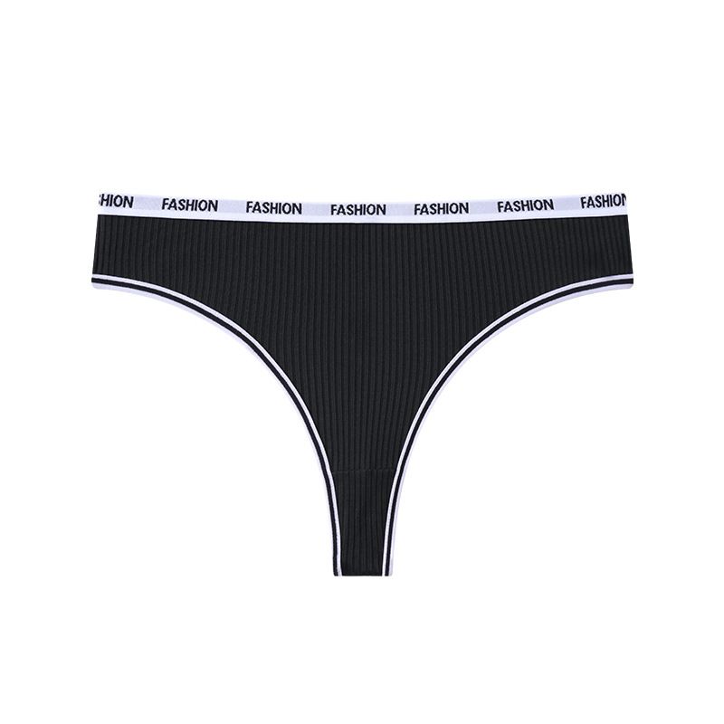(image for) Women Mid Rise Letter Print Waistband Ribbed Triangle Briefs Tummy Control Breathable Cotton Crotch Dopamine Color Everyday Intimates