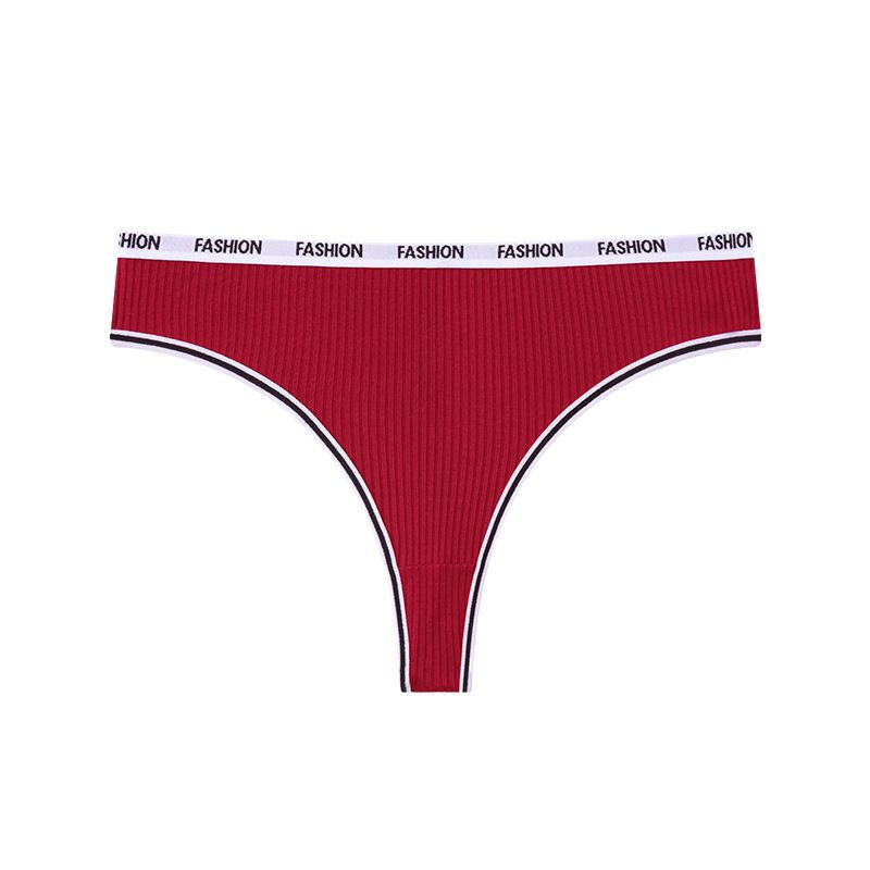 (image for) Women Mid Rise Letter Print Waistband Ribbed Triangle Briefs Tummy Control Breathable Cotton Crotch Dopamine Color Everyday Intimates