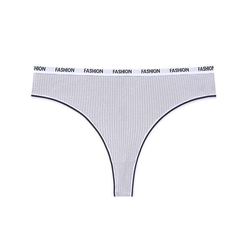 (image for) Women Mid Rise Letter Print Waistband Ribbed Triangle Briefs Tummy Control Breathable Cotton Crotch Dopamine Color Everyday Intimates