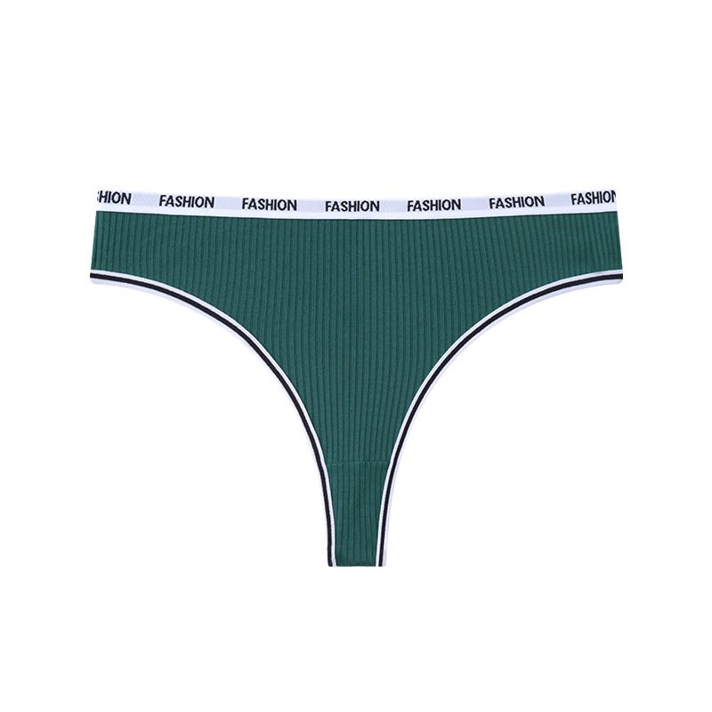 (image for) Women Mid Rise Letter Print Waistband Ribbed Triangle Briefs Tummy Control Breathable Cotton Crotch Dopamine Color Everyday Intimates