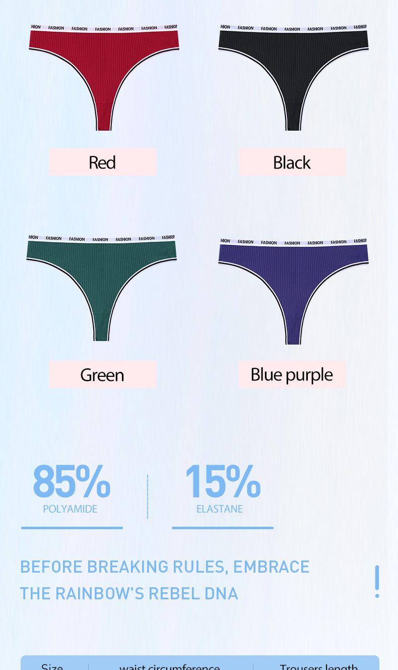 (image for) Women Mid Rise Letter Print Waistband Ribbed Triangle Briefs Tummy Control Breathable Cotton Crotch Dopamine Color Everyday Intimates