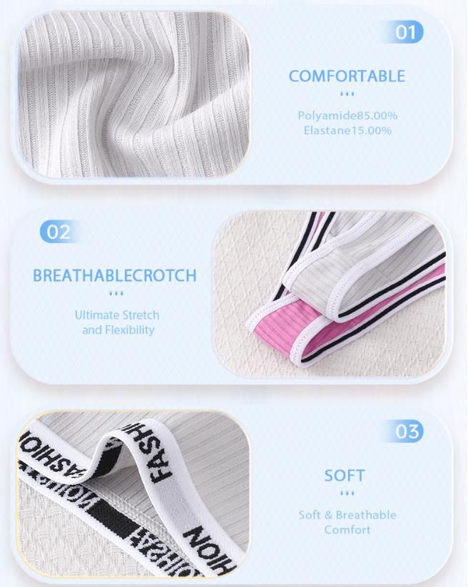 (image for) Women Mid Rise Letter Print Waistband Ribbed Triangle Briefs Tummy Control Breathable Cotton Crotch Dopamine Color Everyday Intimates