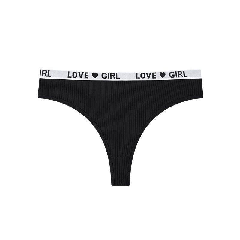 (image for) Women Low Rise Ribbed Knit Thong Panties LOVE GIRL Letter Waistband 100% Nylon Crotch Breathable Seamless Trim Yoga Workout Everyday Intimates