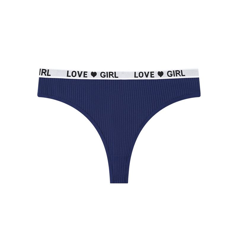 (image for) Women Low Rise Ribbed Knit Thong Panties LOVE GIRL Letter Waistband 100% Nylon Crotch Breathable Seamless Trim Yoga Workout Everyday Intimates