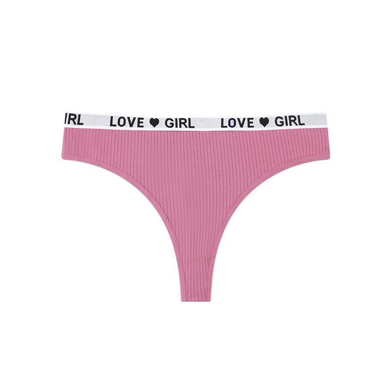(image for) Women Low Rise Ribbed Knit Thong Panties LOVE GIRL Letter Waistband 100% Nylon Crotch Breathable Seamless Trim Yoga Workout Everyday Intimates