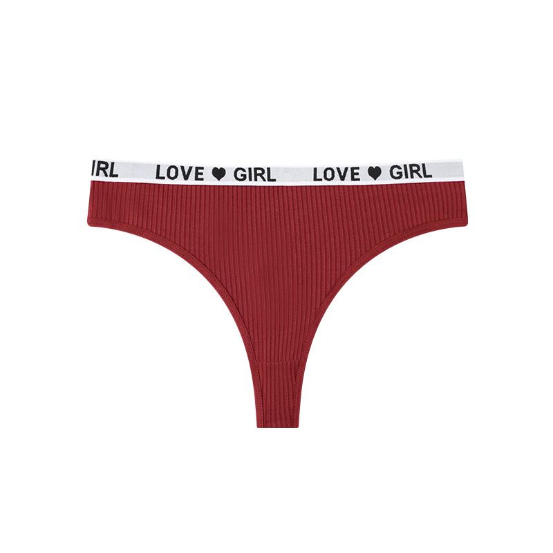 (image for) Women Low Rise Ribbed Knit Thong Panties LOVE GIRL Letter Waistband 100% Nylon Crotch Breathable Seamless Trim Yoga Workout Everyday Intimates