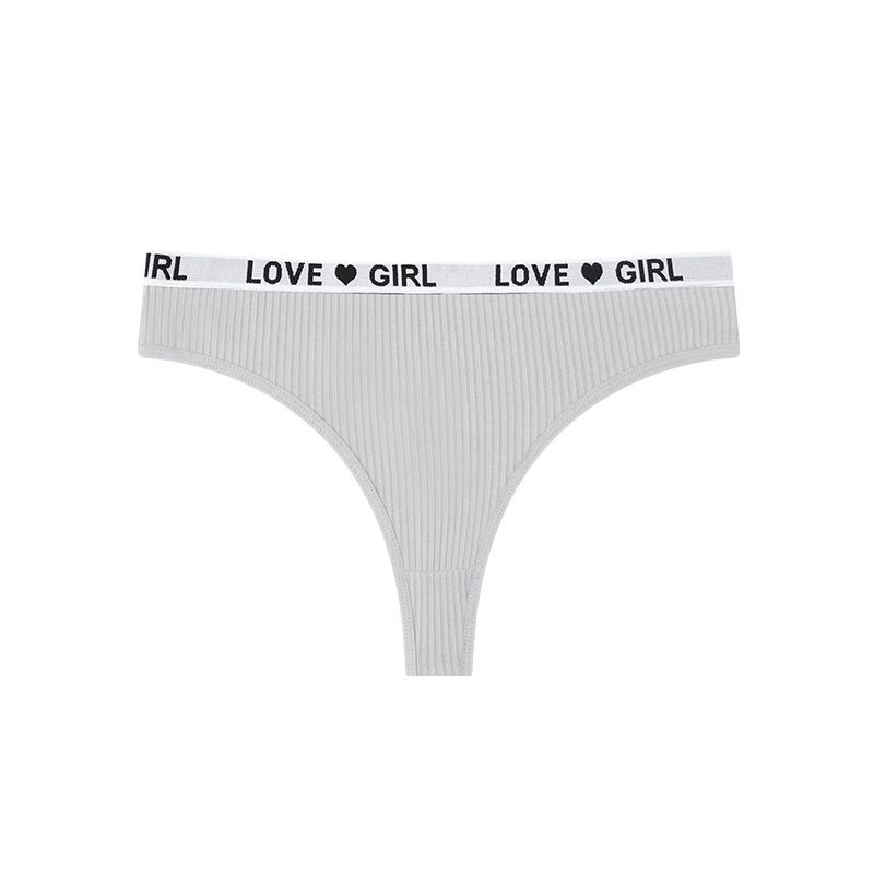 (image for) Women Low Rise Ribbed Knit Thong Panties LOVE GIRL Letter Waistband 100% Nylon Crotch Breathable Seamless Trim Yoga Workout Everyday Intimates