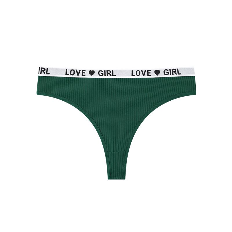 (image for) Women Low Rise Ribbed Knit Thong Panties LOVE GIRL Letter Waistband 100% Nylon Crotch Breathable Seamless Trim Yoga Workout Everyday Intimates