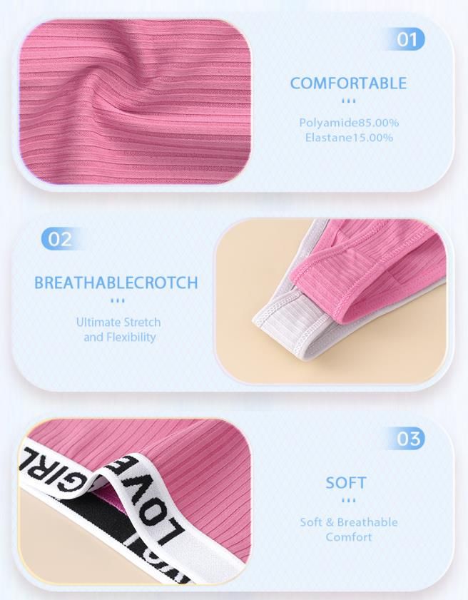 (image for) Women Low Rise Ribbed Knit Thong Panties LOVE GIRL Letter Waistband 100% Nylon Crotch Breathable Seamless Trim Yoga Workout Everyday Intimates